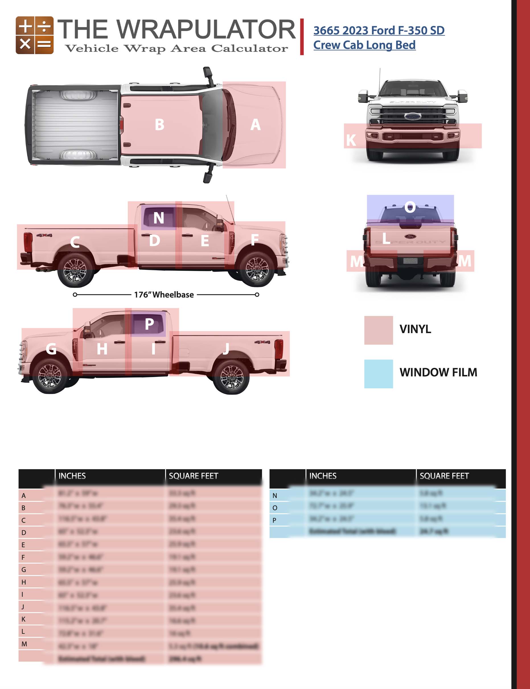 Ford F-350 5th generation Crew Cab Long Bed DRW dimensions diagram